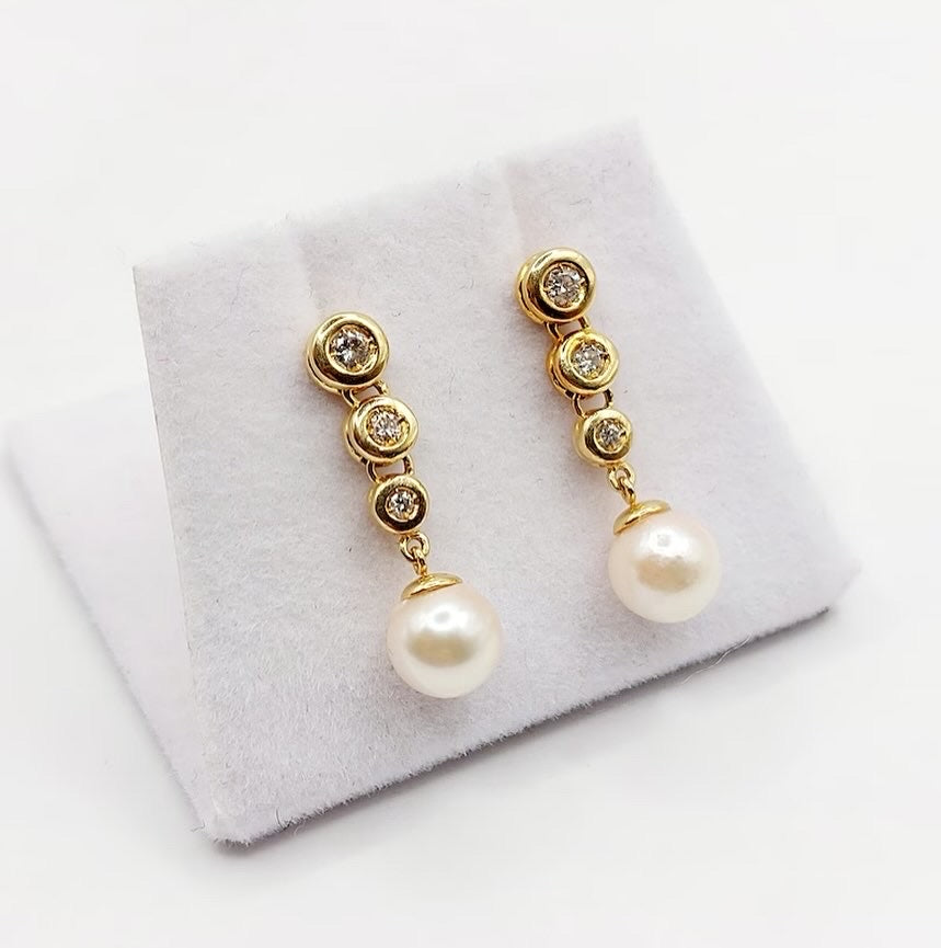 Vintage French Diamond Pearl Drop Earrings