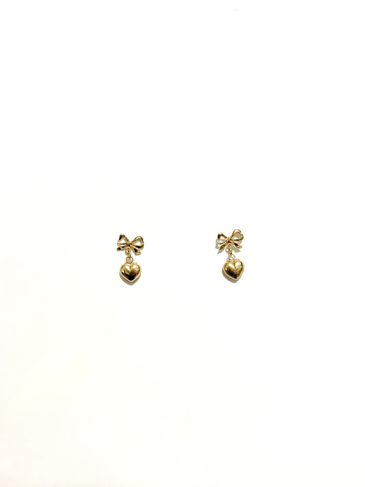 Vintage Bow and Heart Drop Earrings