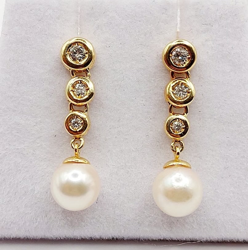 Vintage French Diamond Pearl Drop Earrings