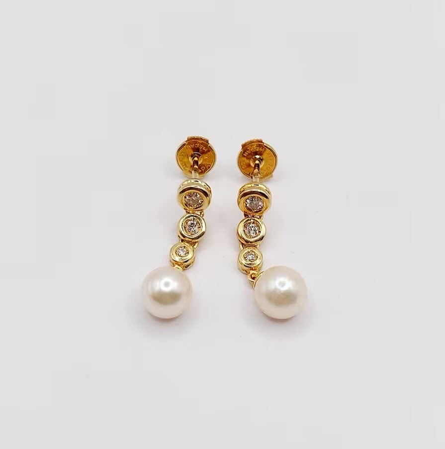 Vintage French Diamond Pearl Drop Earrings