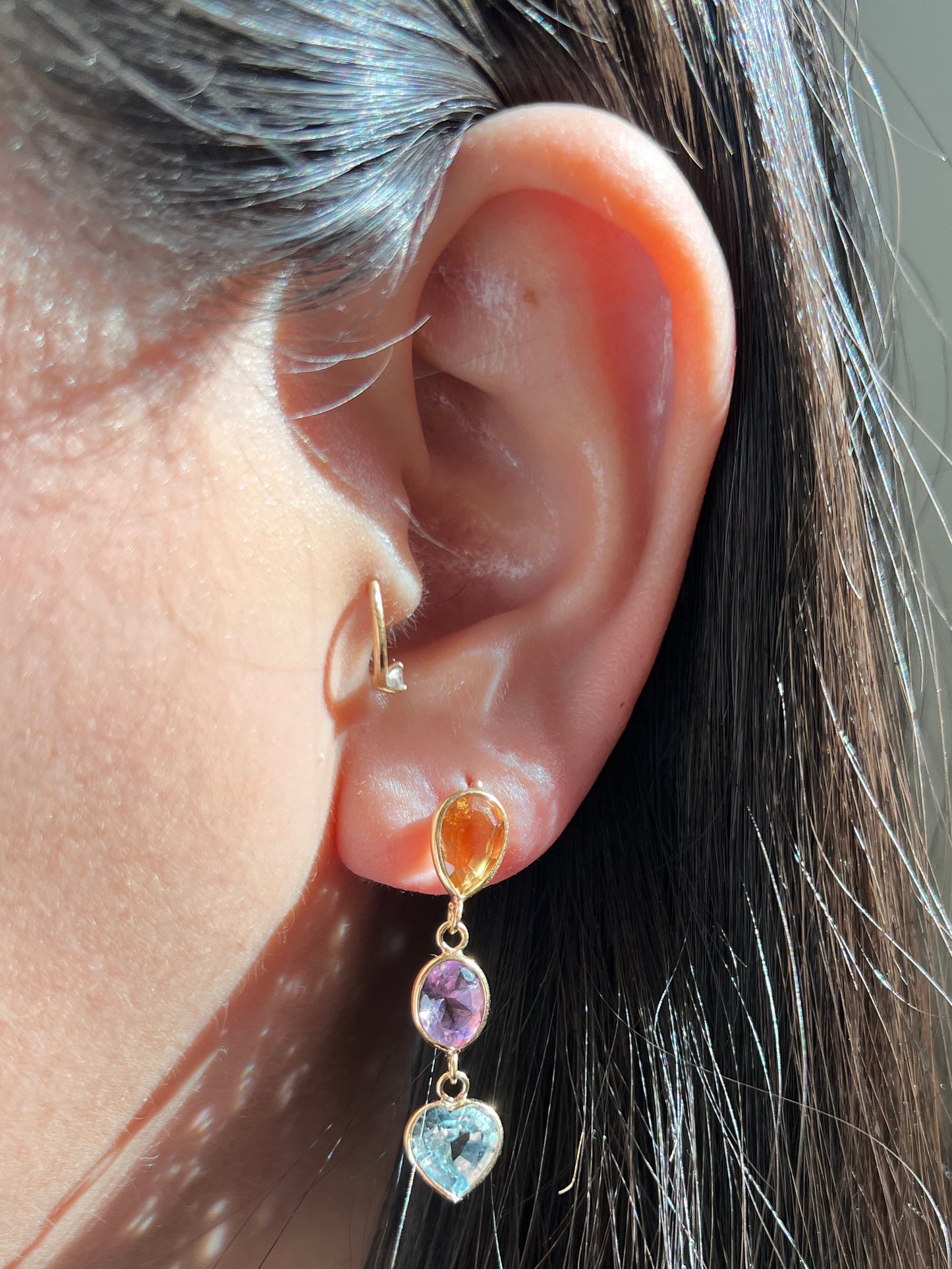 Vintage Citrine Amethyst Topaz Drop Earrings