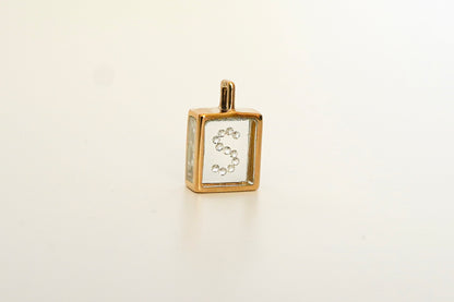 Vintage Floating Diamond Letter Initial "S" Resin Pendant