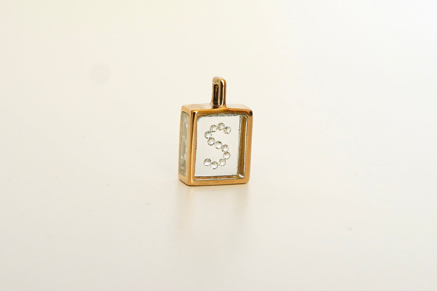 Vintage Floating Diamond Letter Initial "S" Resin Pendant