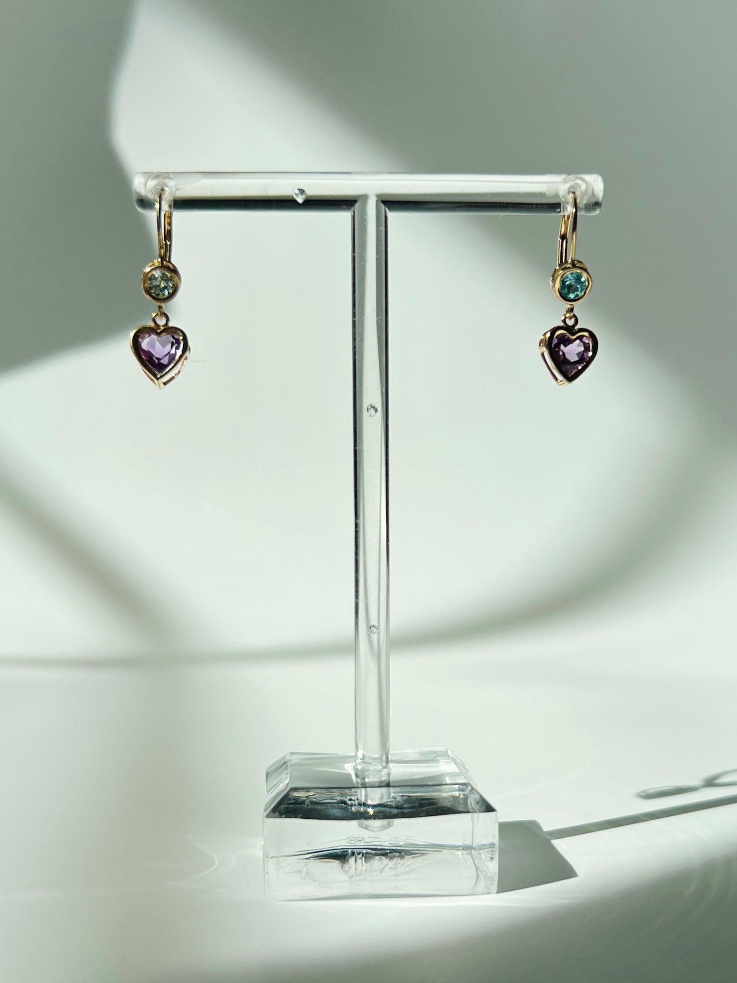 Vintage Amethyst and Topaz Heart Drop Earrings