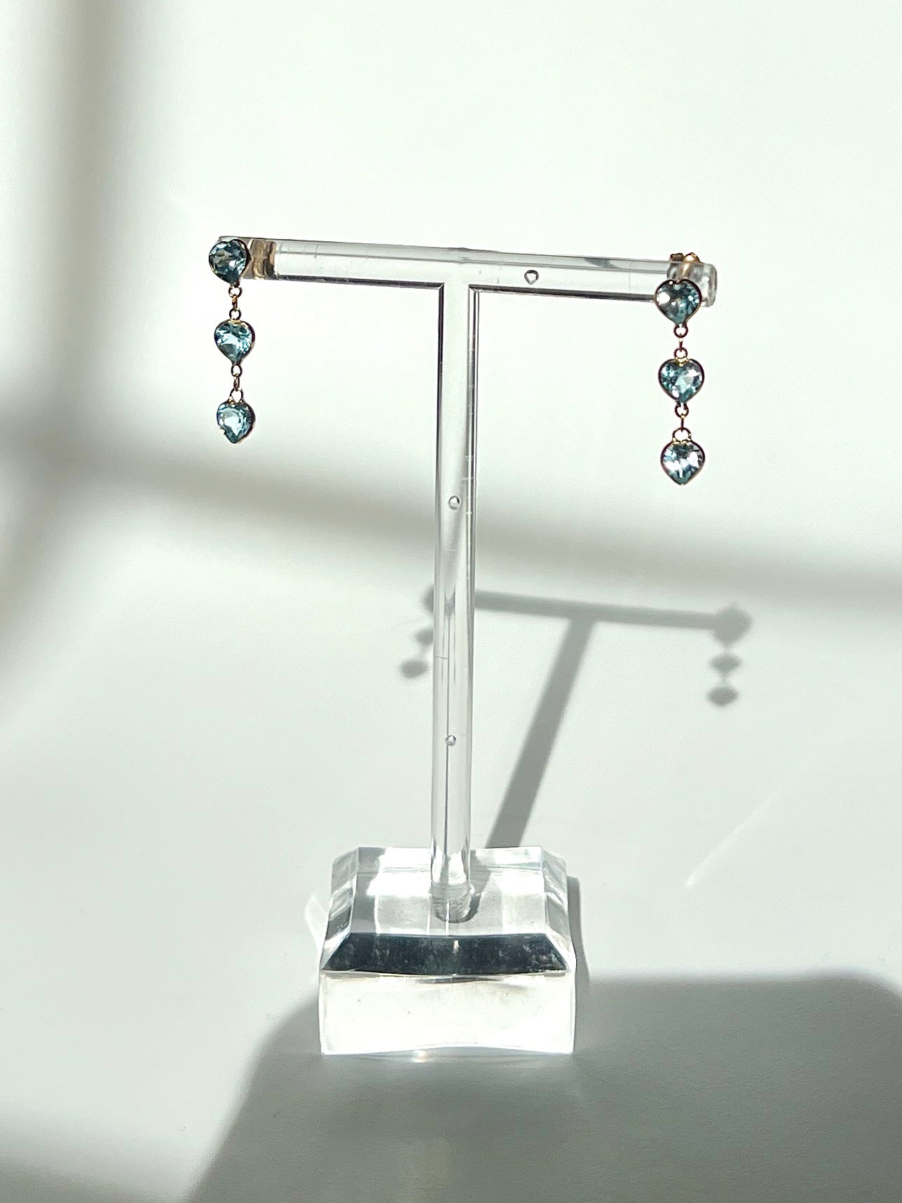 Vintage Blue Topaz Heart Drop Earrings