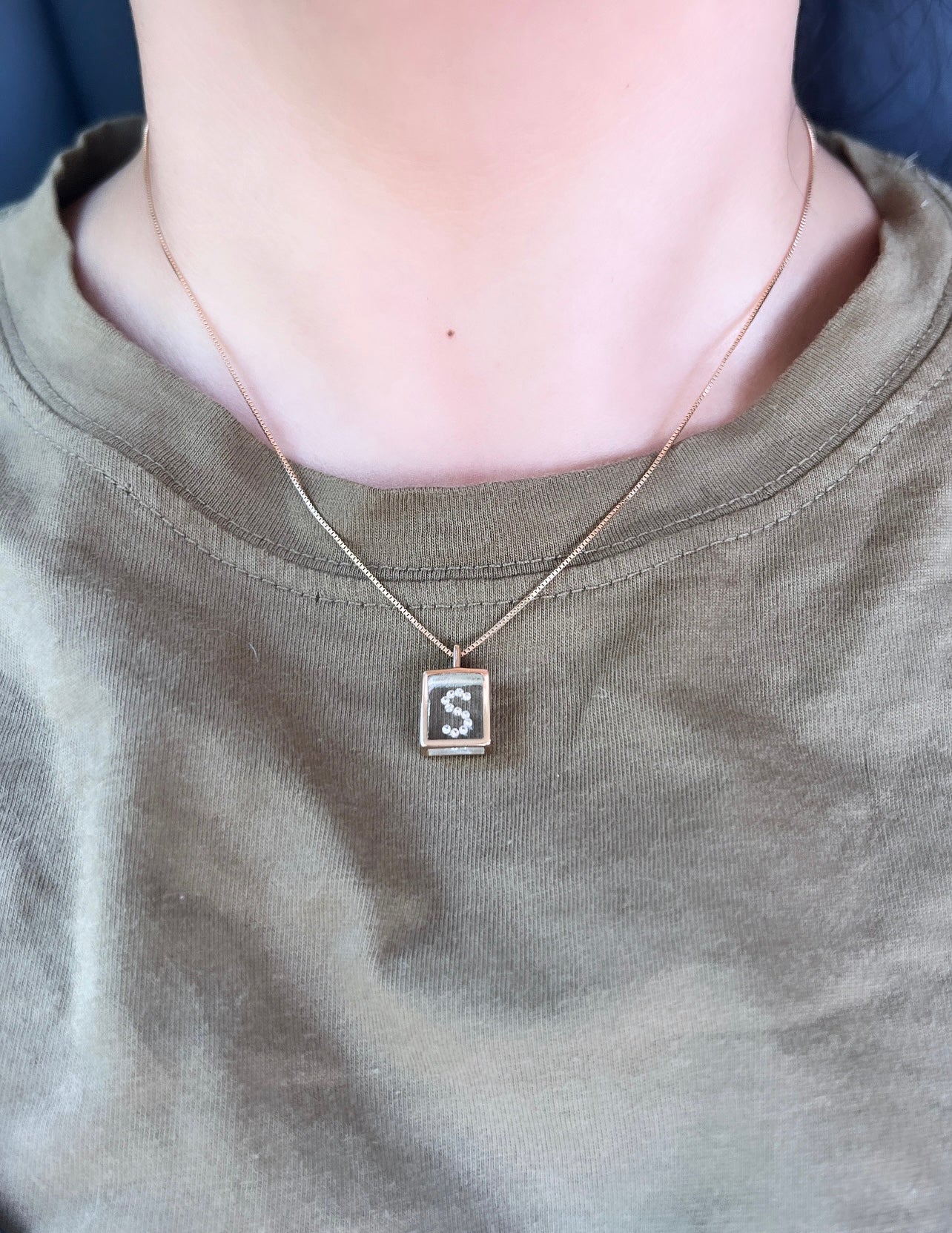 Vintage Floating Diamond Letter Initial "S" Resin Pendant