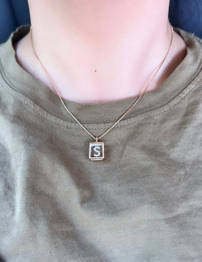 Vintage Floating Diamond Letter Initial "S" Resin Pendant