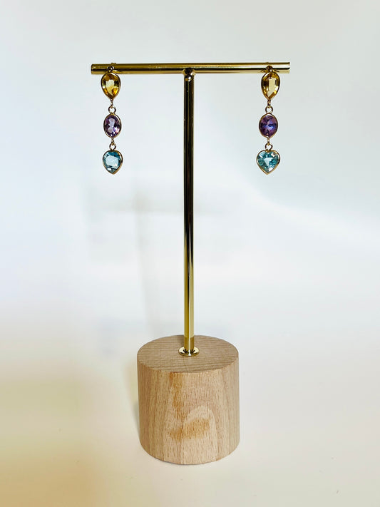 Vintage Citrine Amethyst Topaz Drop Earrings