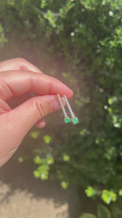 Vintage Emerald and Diamond Matchstick Earrings